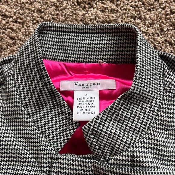 Vertigo Paris Mandarin Collar Belted Houndstooth Jacket Coat - Picture 3 of 7